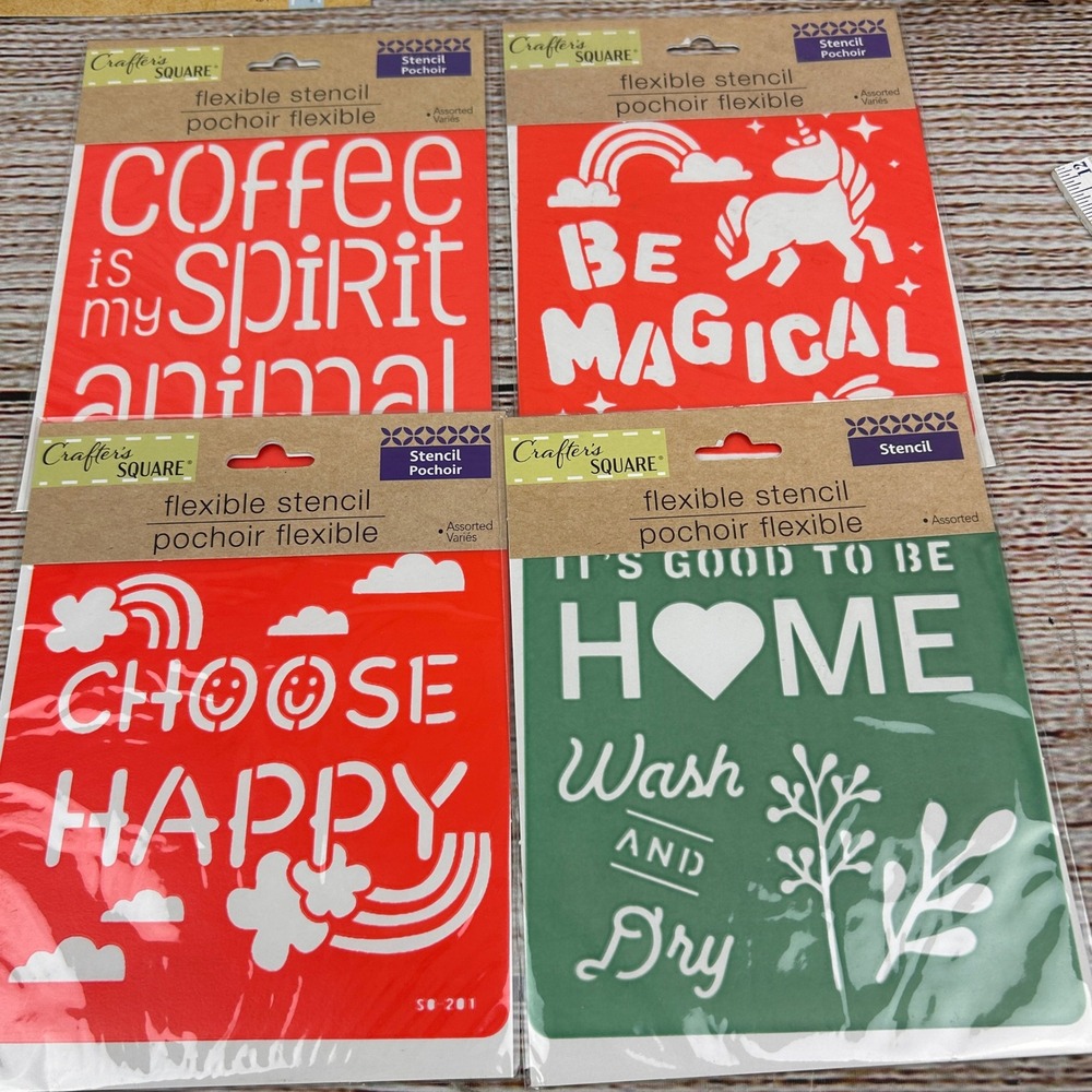 Crafter's Square Flexible Stencils 4-Pack Coffee Unicorn Happy Home 6x5.5